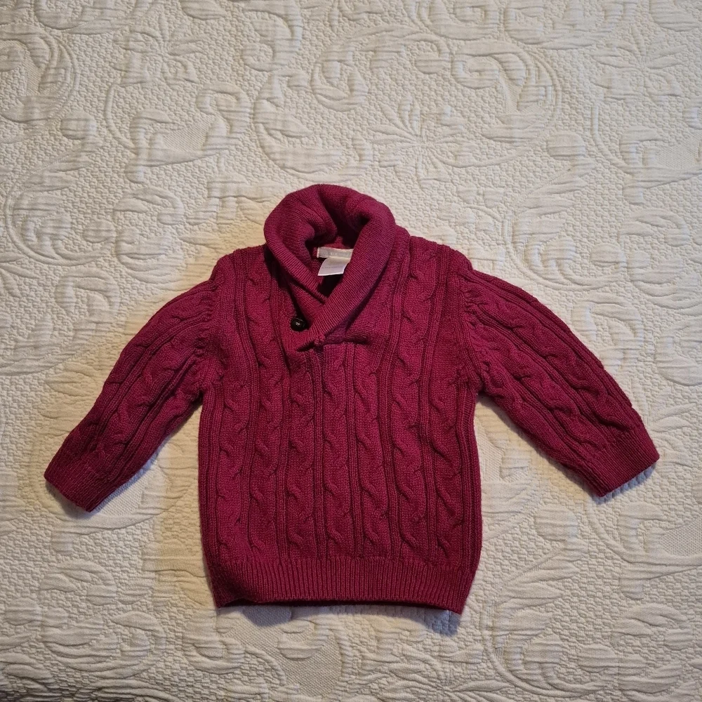 Janie and Jack boys 6-12 months cable knit cardigan deep red EUC - Picture 1 of 5